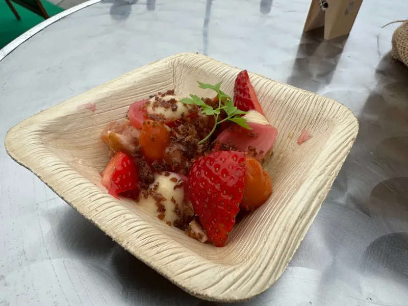 Tataki av laks med jordbær og reddik